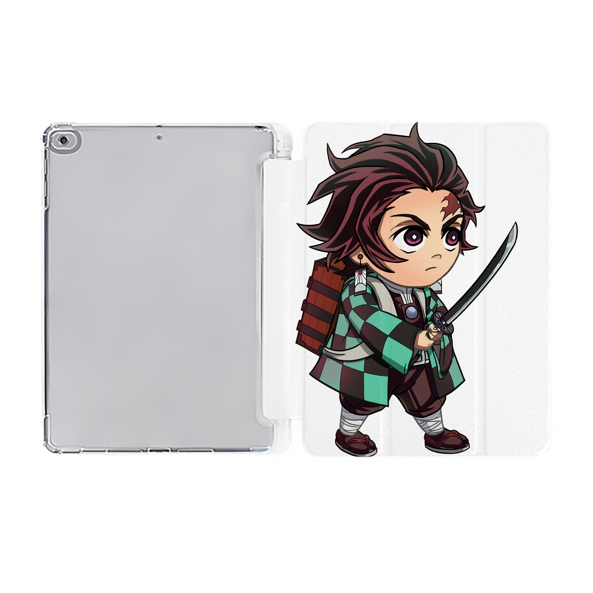 （画像用） 鬼滅の刃 竈門 炭治郎／かまど たんじろう Kamado Tanjirou IPad ケース ペン収納付き 三つ折りスタンド PUレザー×シリコン 対応機種9.5/10.5/10.9インチ